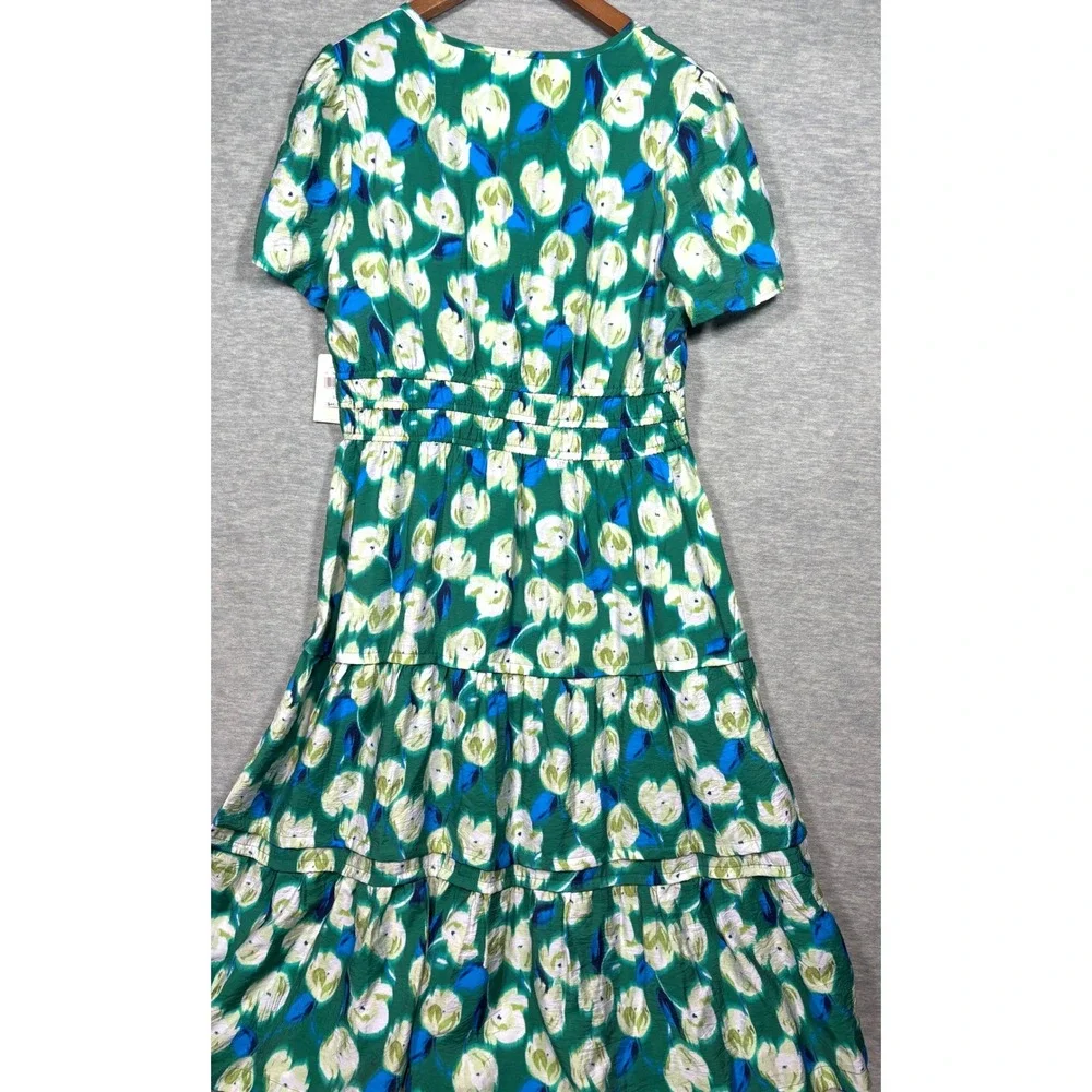 Angels Forever Young Dress L Green Floral Smocked‎ Tiered Midi